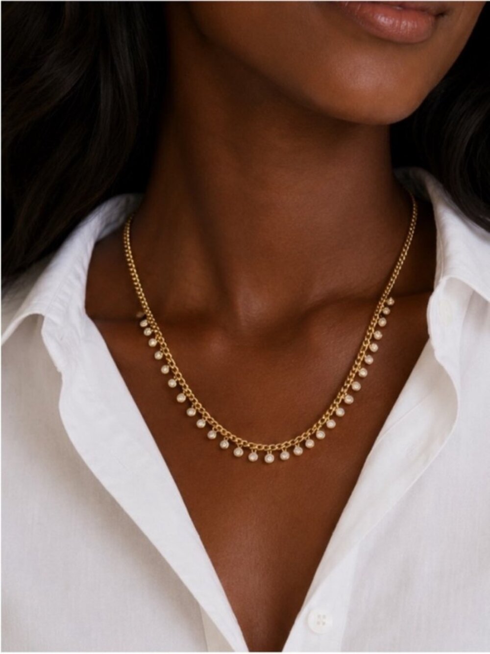 New! Gold Classic Bevel Set Crystal Chain Necklace NWOT 5024